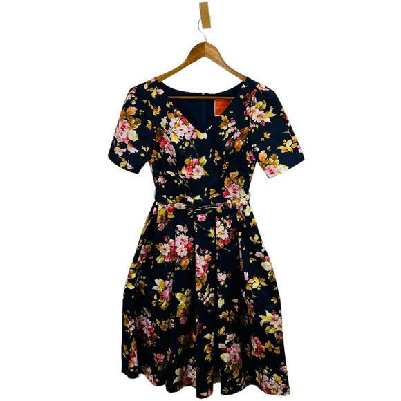 ModCloth Fit & Flare Dress Retro Floral Belted XS - Picture 2 of 14